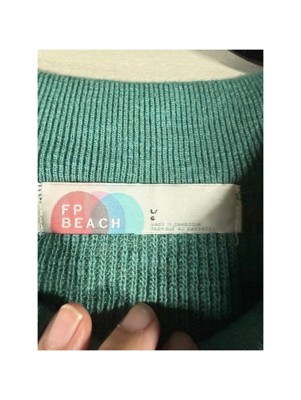 Free People Beach Oversized Rib Knit Sweater Teal Green Crew Neck Pullover Large